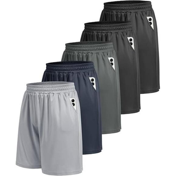 Mens Athletic Gym Shorts 5 Pack Quick Dry Running Basketball Shorts Pocket - Picture 6 of 6